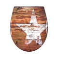 Fanmitrk Toilet Seat Vintage Wood-Colored White Star Pattern