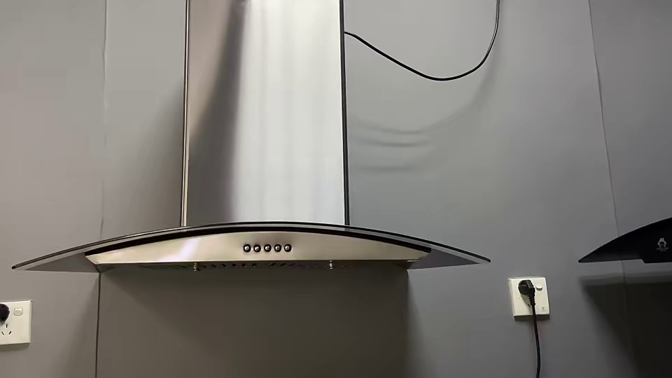Glossy matt black 600mm Super slim curved glass hood /electric switch kitchen chimney/suction fan with filter cooker hood