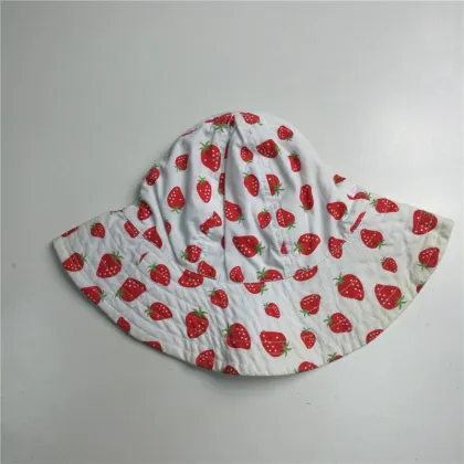 Baby Girl Cotton Poplin Strawberry Print Floppy Hat