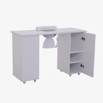 White MDF Wooden Nail Desk with Castors for Commercial Beauty Salon Storage