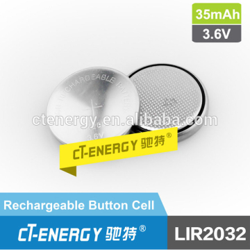 3.6V Rechargeable Flat Cell Lithium ion Battery LIR2032