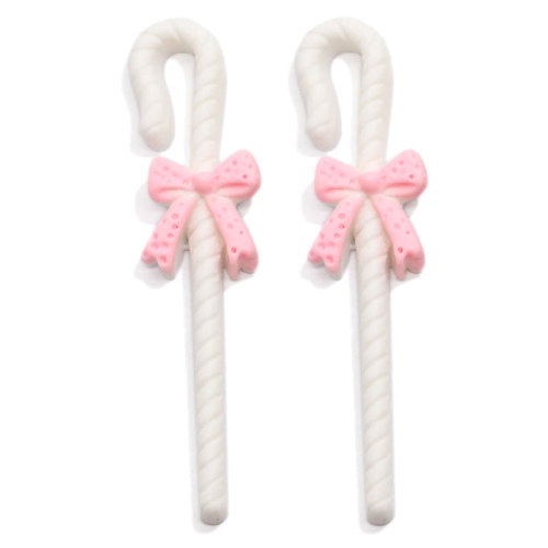 100Pcs/Lot Kawaii Pastel Color Resin Candy Cane Charms Cute Bowknon Candy Cane Lollipop Ornament Jewelry Making DIY