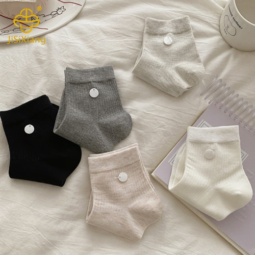 Korean button jewelry solid color socks ins white vertical boneless socks