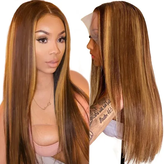 High-definition front lace 100% human hair wig pre-connected 150% density Brazilian straight hair T-shaped lace wig discount