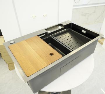 High Quality Black Multi-Functional Waterfall Sink Undermount Stainless Steel Kitchen Sink