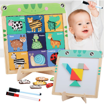 New Portable Magnetic Puzzle Drawing Board and Matching Games: A Dual-Sided Wooden Tablet for Kids' Creative Play