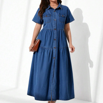 Stylish Plus-Size Denim Maxi Dresses for Summer: Customizable Casual & Formal Options with Long Sleeves