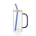 Tasse de verre carré de 13 oz de haut borosilicate avec de la paille