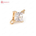 (31965)4PCS 6MM 8MM 24K Champagne Gold Color Brass with Zircon Square 2 hole Connector Charms High Quality Jewelry Accessories