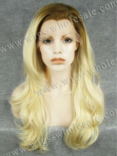 Katy Perry Style Long Wavy Roots Tones Blonde Synthetic Swiss Front Lace Wigs