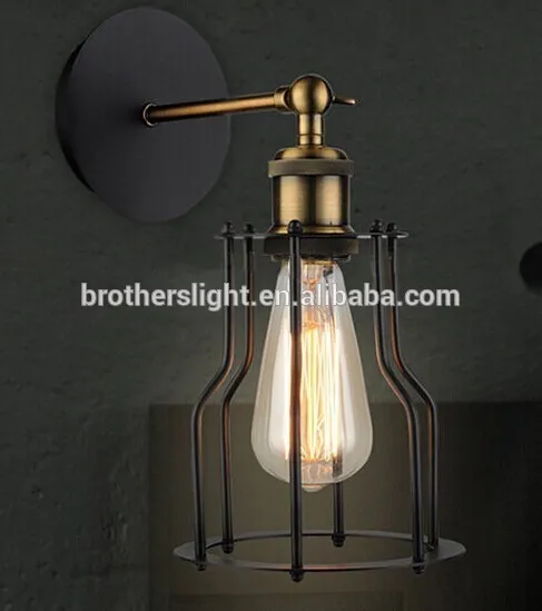 New Antique Wrought Iron Wall Light Edison Cage Type Loft Wall Lamp Steampunk Lights