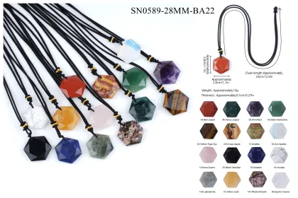 Natural Stone Star of David & Hexagram Necklace Adjustable Rope Unisex Hexagram Amulet for Protection,Balance Spiritual Energy