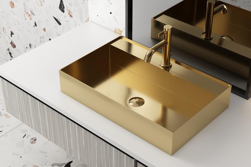 Fregadero de baño hecho a mano dorado de 280 mm de acero inoxidable