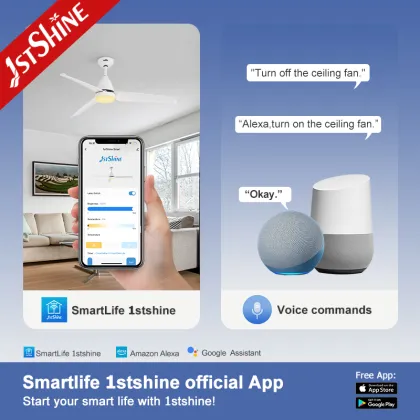 1stshine LED Ceiling Fan - White Blades with Integrated Lighting
