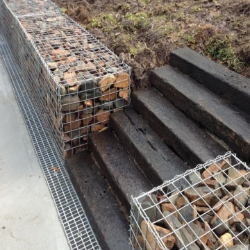 Caixa de Gabion para estabilização da margem do rio e uso decorativo