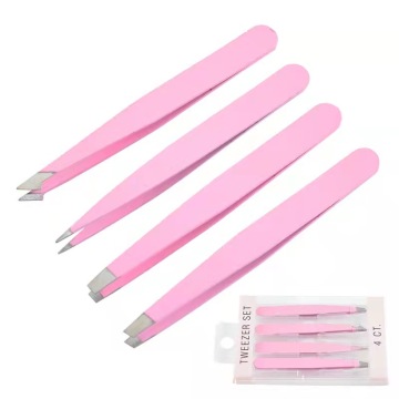 Black Stainless Steel 4-Piece Eyebrow Tweezer Set for Ingrown Hair Removal