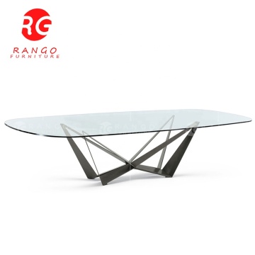 Modern Design Home Furniture Stainless Steel 10mm Thick Glass Dining Table Set