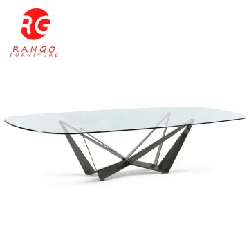 Modern Design Home Furniture Stainless Steel 10mm Thick Glass Dining Table Set
