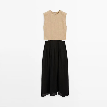Women's minimalist casual style side slit spliced long dress