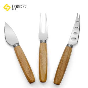 ECO Friendly Acacia Wood Handle Cheese Tools: Stainless Steel Fork and Knife