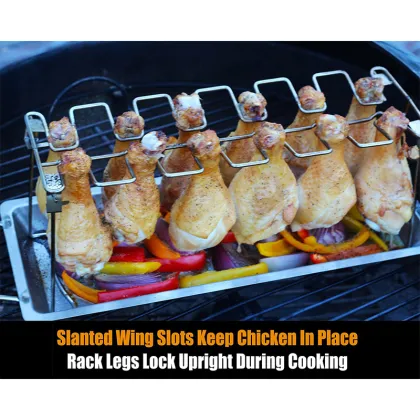 Chicken Wing & Leg Rack Stainless Steel Vertical Roaster Stand & Drip Pan