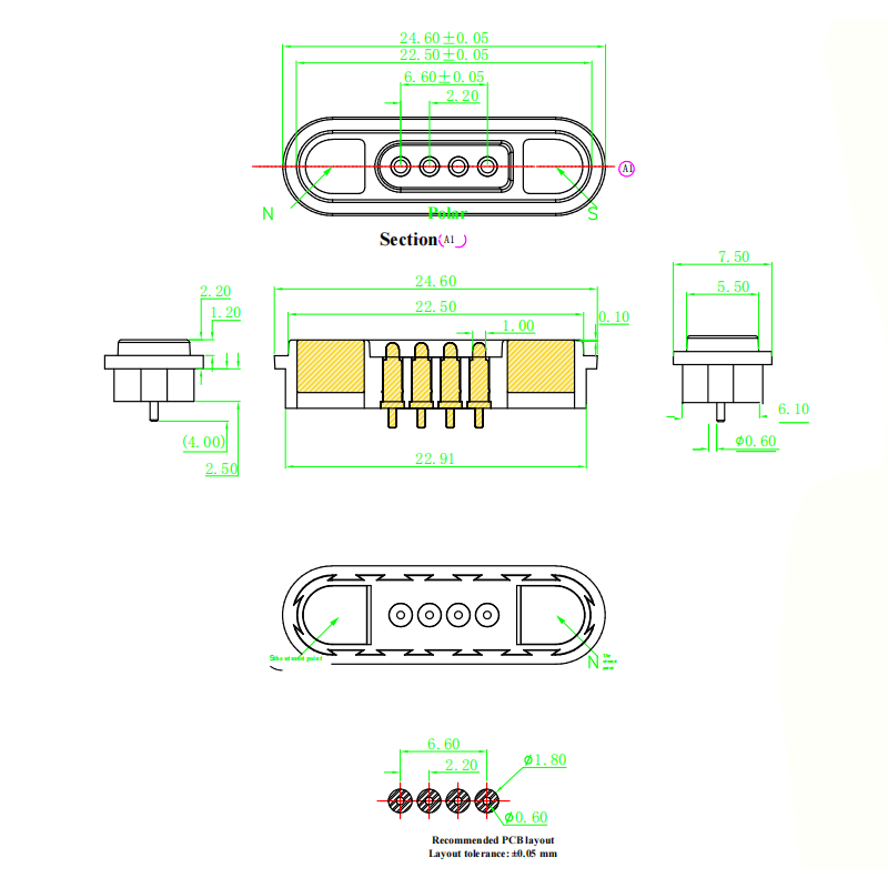 4-pin Male and Female Magnetic