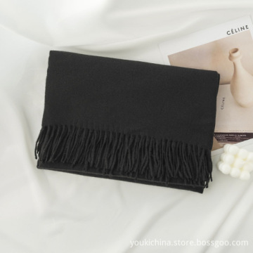 Acrylic Pure Color Fringed Double-Sided Warm Scarf