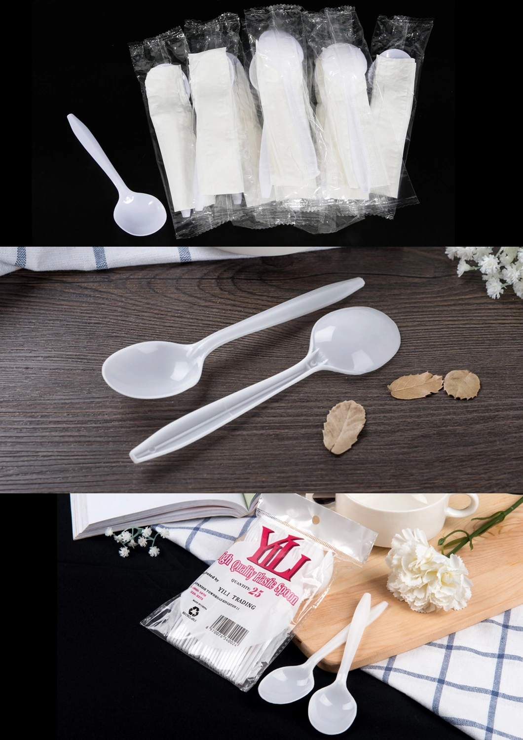 White Plastic PP Disposable Cutlery Set, Includes Knife, Fork, Spoon and Soup Spoon