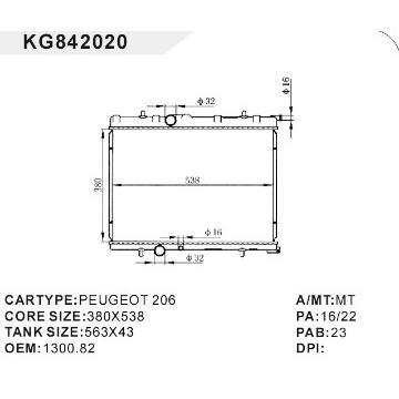 auto radiator car:PEUGEOT 206 OEM:1300.82