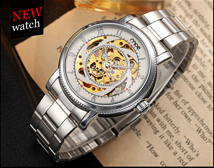 Chinese wholesale steel skeleton watch men customize