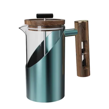 DHPO Wholesale 800ml Customized Stainless Steel French Press Coffee Maker with Walnut Wood Handle and Lid