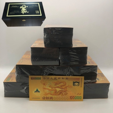 1000pcs China Dragon 1 Milyon Para Altın Kaplama Folyo Koleksiyonu Banknotlar Hediye Kutusu Seti