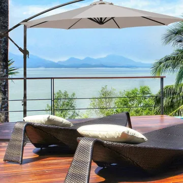 11.5ft Cantilever Outdoor Market Umbrella with Beige Cross Base - Patio Umbrella