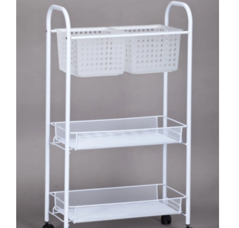 White three-layer bathroom storage trolley