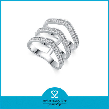 Classic engagement rhodium plated double rings for women latest design diamond ring