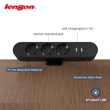 EU Electrical Plugs Sockets: Clamp-On Conference Table Socket with USB Port