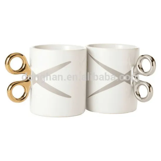 factory custom directly gold and silver scissor handle mug