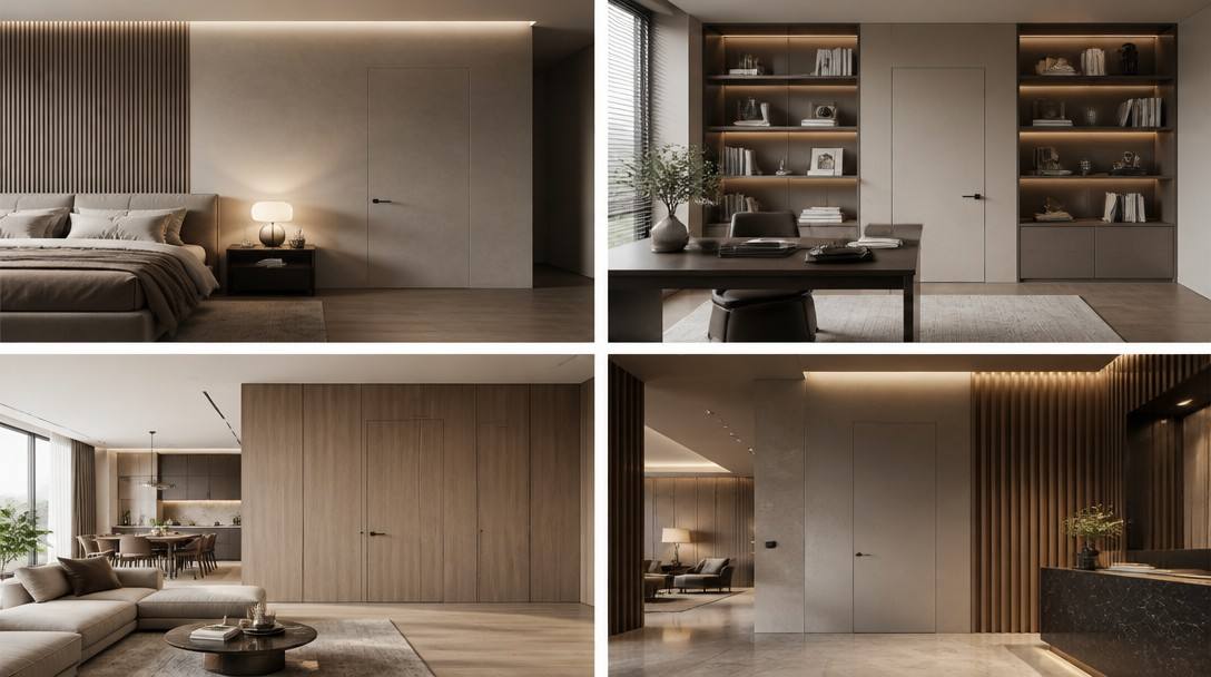 Modern Acoustic Invisible Wooden Door Flush to Wall