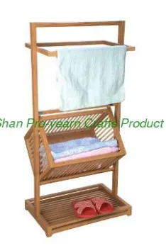 Bamboo towel rack with movable basket