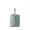 Collier pendentif avec pierre précieuse verte naturelle Aventurine Rectangle avec chaîne en argent 45CM