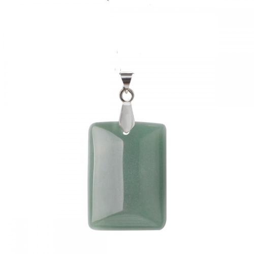 Natural Green Aventurine Rectangle Gemstone Pendant Neckalce with 45CM Silver Chain