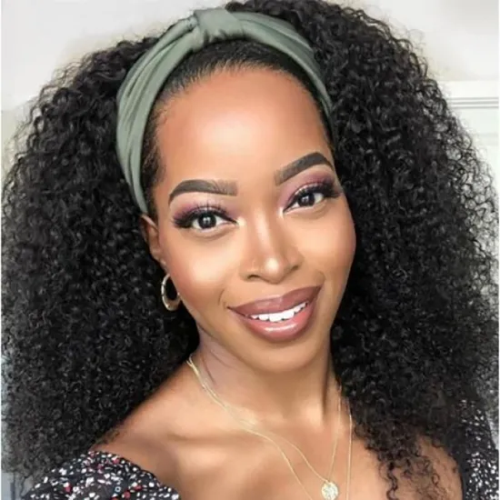 Malaysian Glueless Kinky Curly Human Hair Headband Wig