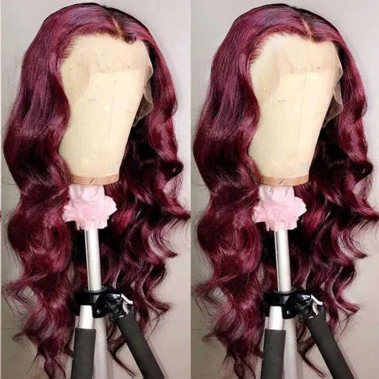 Yeswigs Cheap Body Wave 99J Red Colored Human Hair Hd Full Lace Front Wig Raw Mink Brazilian Virgin Human Hair Lace Frontal Wig