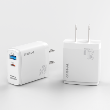20W PD Type-C Quick Charge QC 3.0 Dual USB A+C Fast Wall Charger with American Plugs for iPhone and Samsung Smartphones