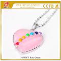 Collar con colgante de corazón de cuarzo rosa con 7 piedras preciosas de Chakras