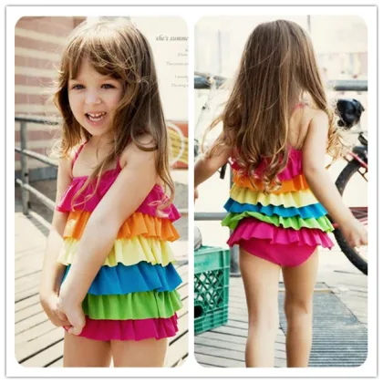 Lovely Rainbow Sweet Girl children bikini/Swimwear