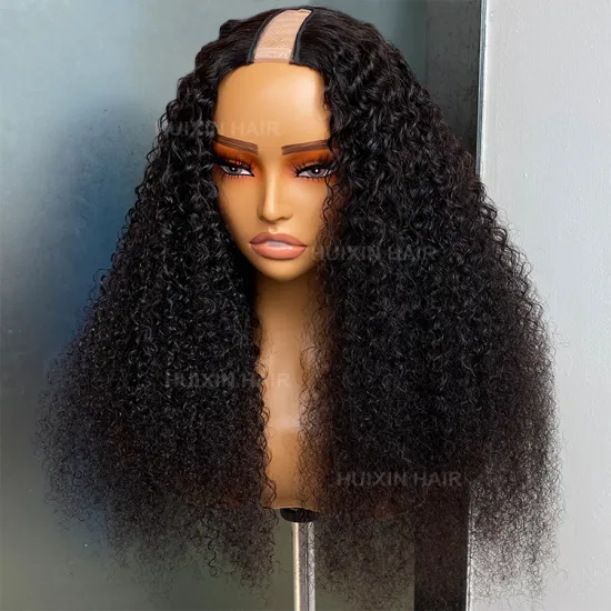Wholesale Virgin Raw Brazilian Indian 100% Human Hair Natural Black Kinky Curly U Part Glueless Wig