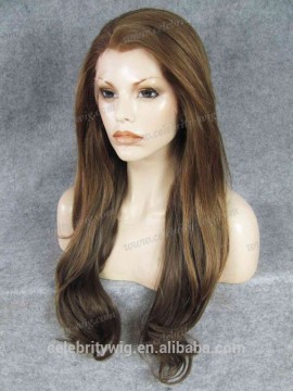 Beautiful body wavy light brown long curly for synthetic lace front wig