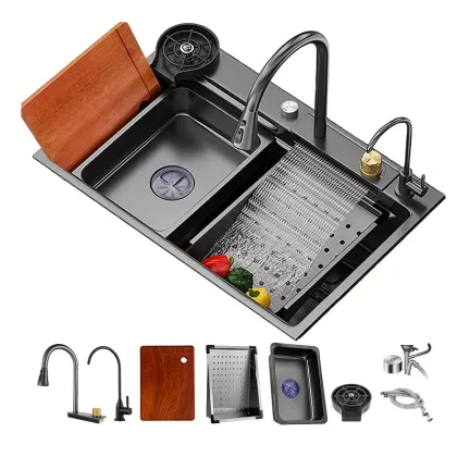 Feiyu Black Diamond Rectangular Kitchen Sink with Counter Faucet