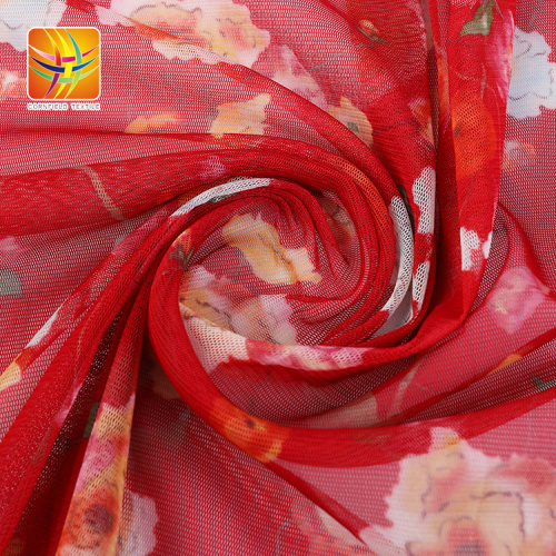 100% polyester rouge beau tissu en maille de tulle